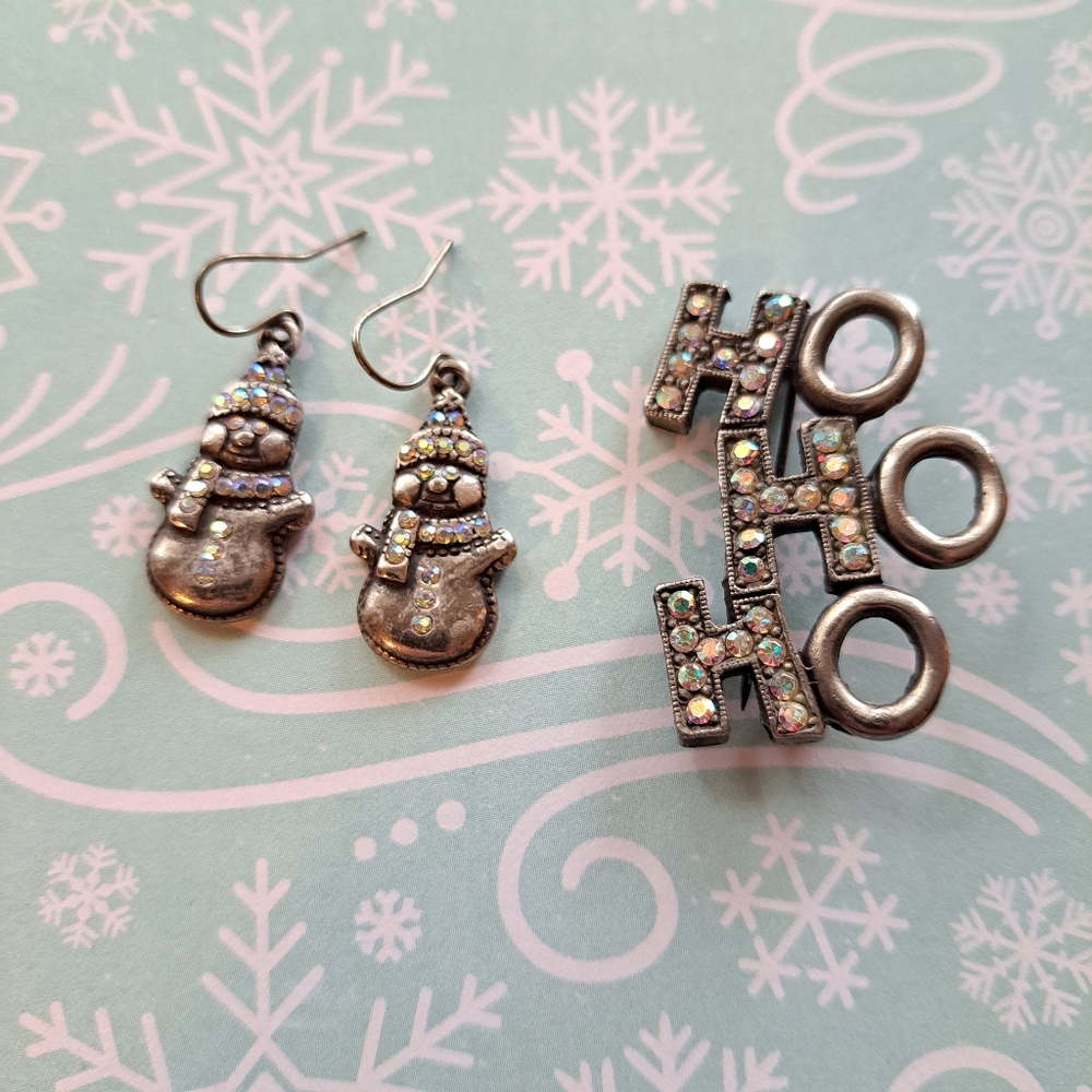 Winter/Christmas brooch and earrings